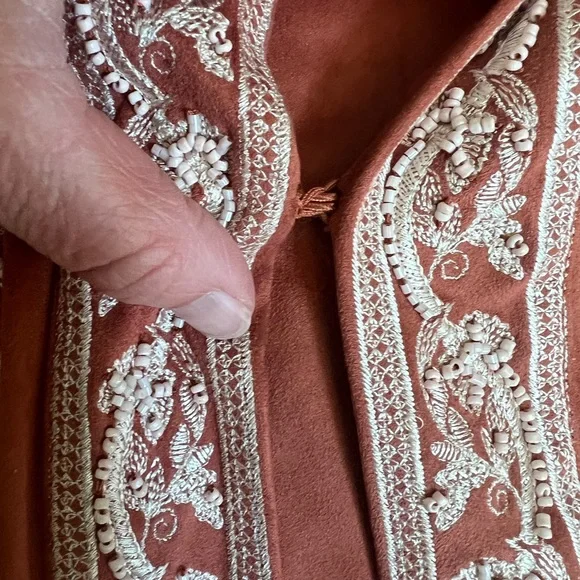 Soft Surroundings Embroidered Rust Floral Kimono, sueded - Picture 5 of 7